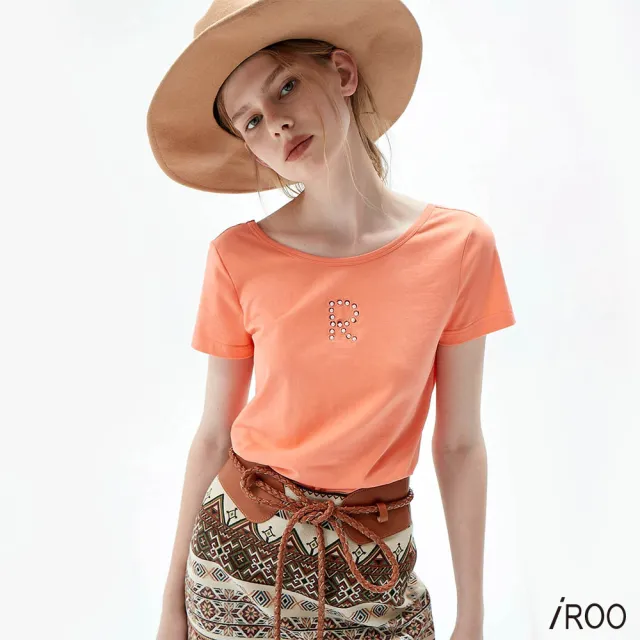 【iROO】橘色刺繡崁針珠T恤