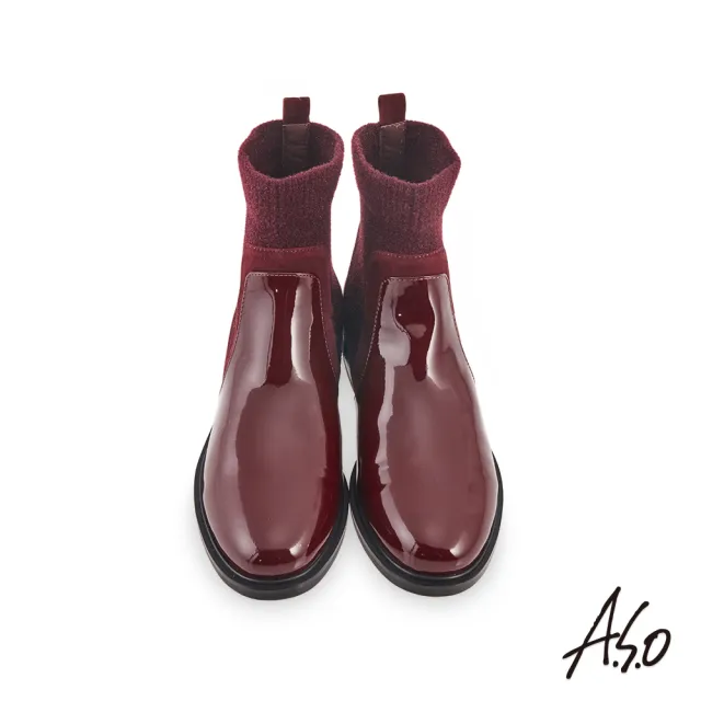 【A.S.O 阿瘦集團】時尚流行彈性布異材質拼接真皮短靴(紅)