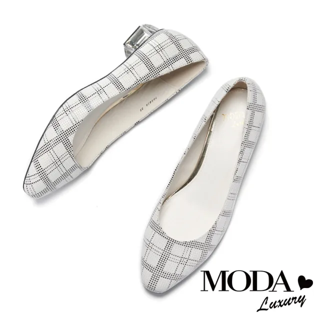 【MODA Luxury】簡約時尚獨特透明造型低跟鞋(黑格)