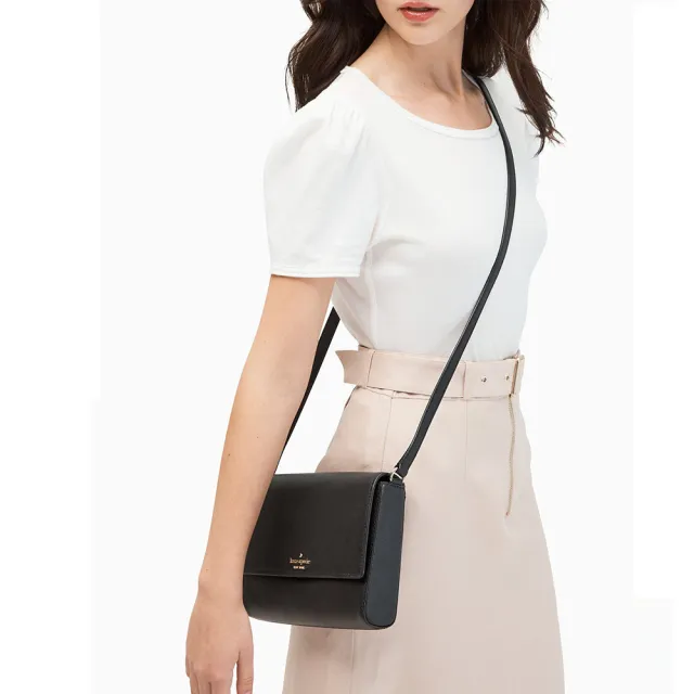 【KATE SPADE】新款 防刮牛皮 側背包 斜背包 馬鞍包 黑色(下單再送同款短夾)