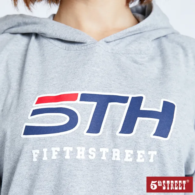 【5th STREET】女繡花開衩織帶短袖帽T恤-麻灰