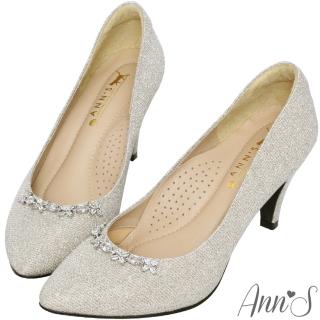 【Ann’S】愛戀光采-氣質小花鑽鍊尖頭高跟婚鞋7.5cm(金)