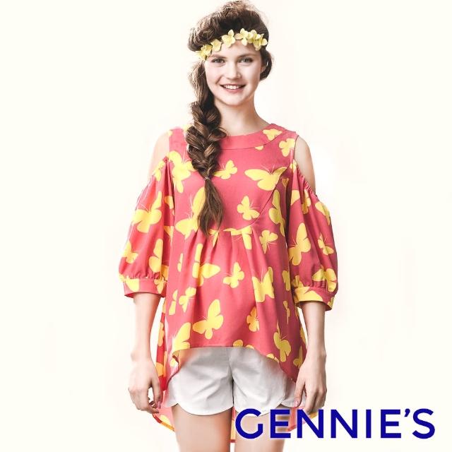 【Gennies 奇妮】甜美蝴蝶露肩上衣(粉T3918)