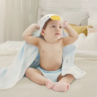【PUKU藍色企鵝】造型連帽紗布浴巾-75*75cm(粉色)