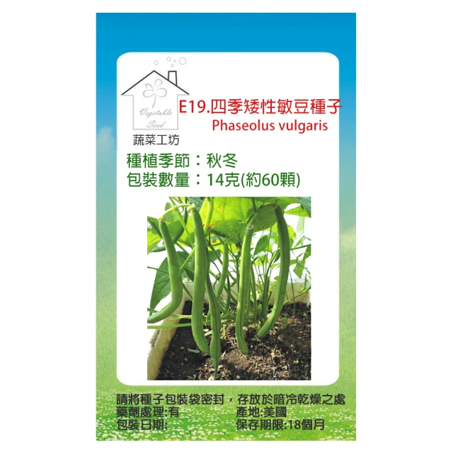 【蔬菜工坊】E19.四季矮性敏豆種子14克(約60顆)