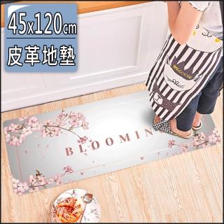 【半島良品】櫻花盛開/頂級防油防滑皮革地墊 45x120cm(廚房 門口 止滑 防水 免打理 回彈 地墊 地毯 防摔)