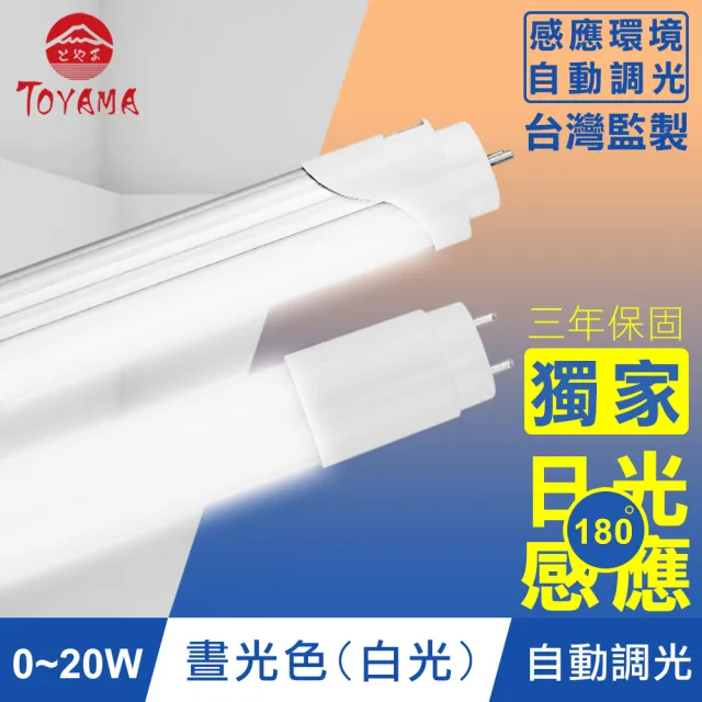 【TOYAMA特亞馬】0-20W LED日光感應自動調光節能燈管(白光)