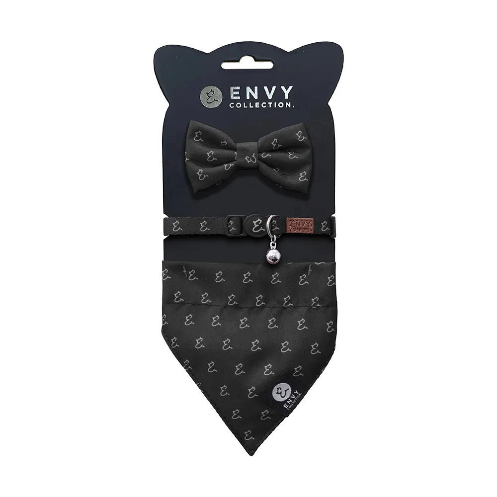 【ENVY COLLECTION】貓頸圈 優雅黑logo三件組(頸圈領結領巾)
