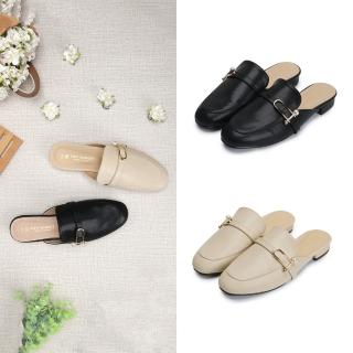 【FUFA Shoes 富發牌】品味珍珠釦飾穆勒鞋-黑/杏 1PE84(女鞋/女懶人鞋/通勤鞋/便鞋)