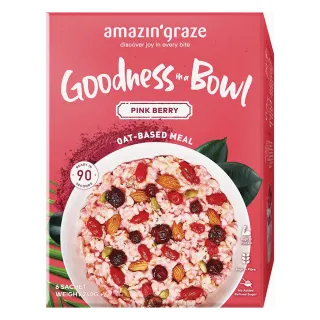 即期品【Amazin graze】沖泡式堅果穀物燕麥片-粉紅莓果(40gx6包/盒 效期至20250131)