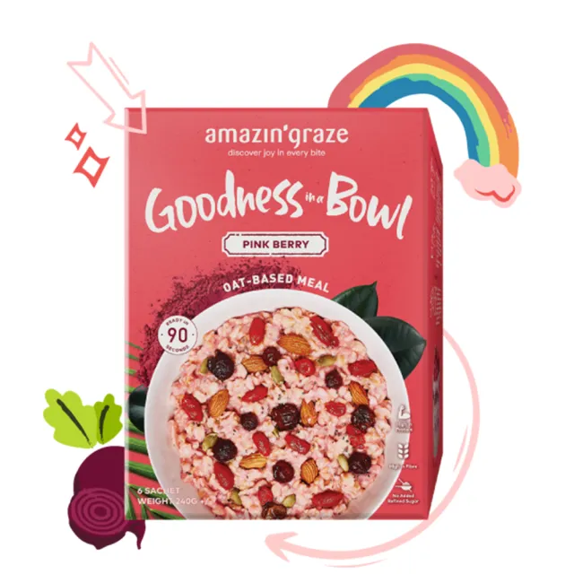 【Amazin graze】沖泡式堅果穀物燕麥片-粉紅莓果(40gx6包/盒)
