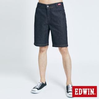 【EDWIN】男裝 斜袋LOGO牛仔短褲(原藍磨)