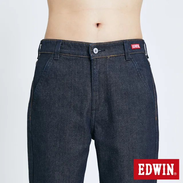 【EDWIN】男裝 斜袋LOGO牛仔短褲(原藍磨)