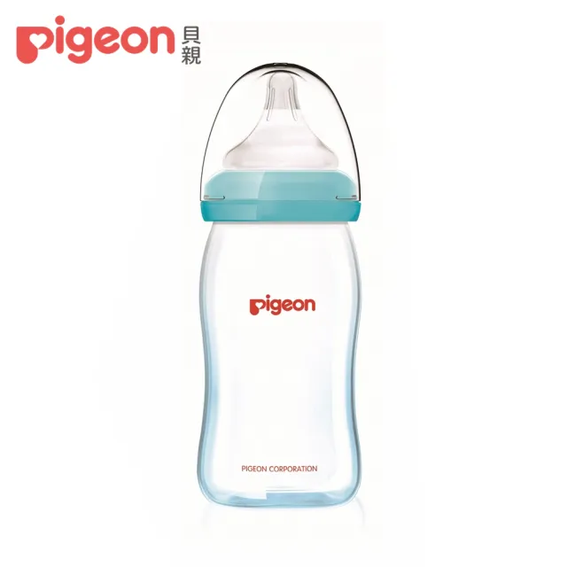 【Pigeon貝親 官方直營】矽膠護層寬口母乳實感玻璃奶瓶160ml(2色)