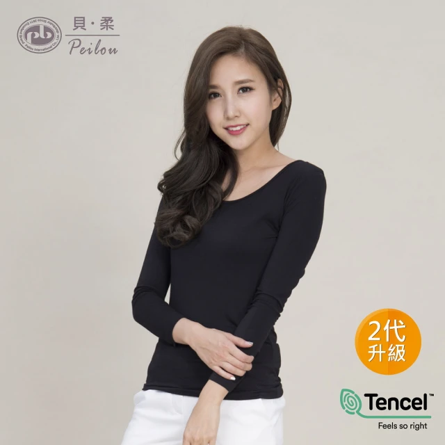 【PL Life】貝柔Tencel機能吸濕保暖發熱衣(女圓領-黑色)