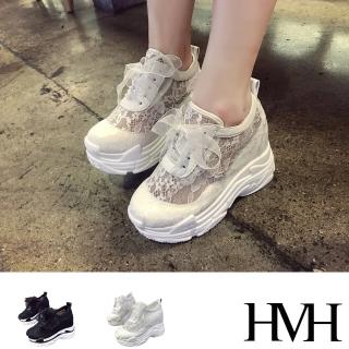 【HMH】厚底休閒鞋 內增高休閒鞋/唯美蕾絲網布拼接內增高厚底休閒鞋(2色任選)