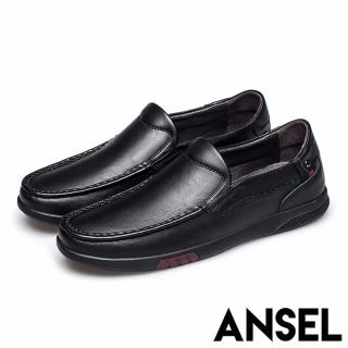 【ANSEL】全真皮頭層牛皮城市風範休閒紳士鞋-男鞋(黑)