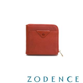 【ZODENCE 佐登司】OLGA義大利植鞣革拉鍊簡式短夾(橘紅)