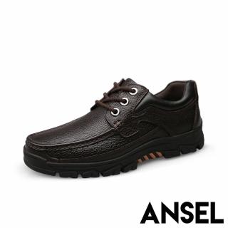 【ANSEL】全真皮頭層牛皮機能防滑手工縫線綁帶造型休閒鞋-男鞋(棕)