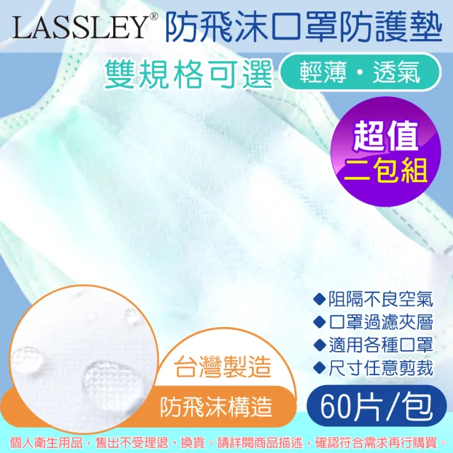 【LASSLEY】防飛沫口罩防護墊-2包x60片裝(墊片 夾層濾片 輕薄透氣 過濾空氣台灣製造)