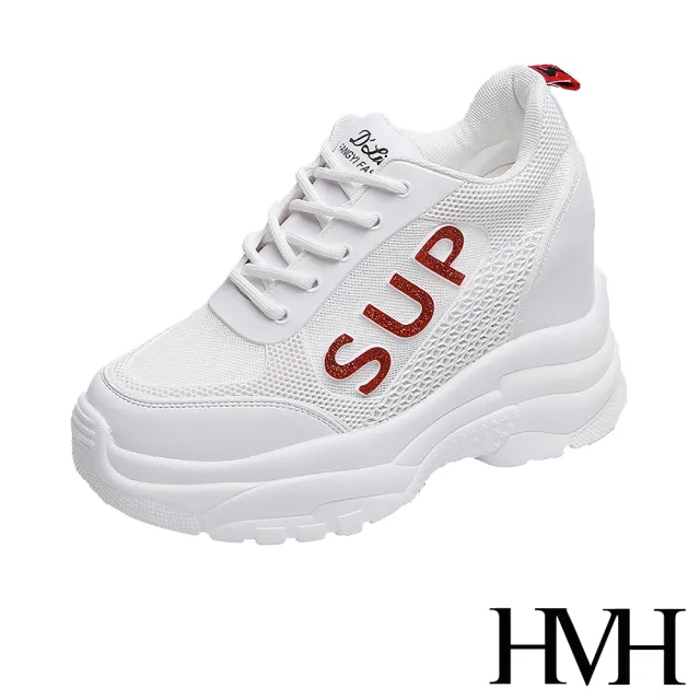 【HMH】時尚滴塑SUP字造型厚底內增高個性休閒鞋(紅)