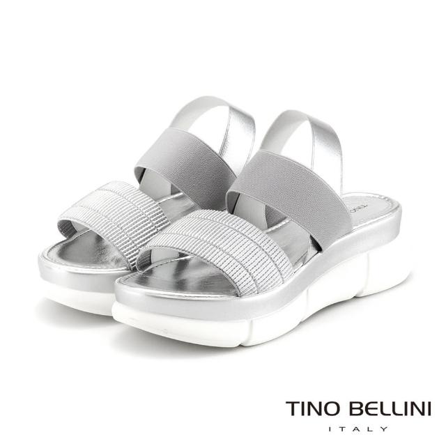 【TINO BELLINI 貝里尼】義大利進口褶紋彈力帶厚底涼鞋TF9070(銀白)