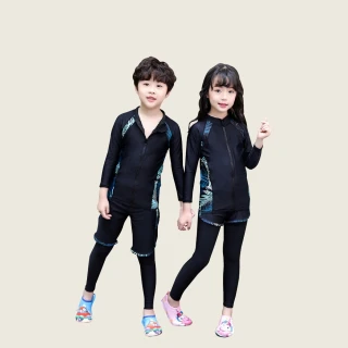 【AS 梨卡】兒童 泳衣 泳裝 女童 男童 三件式 長袖 防曬 潛水小童泳裝CR622CH