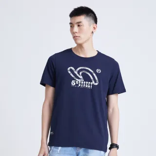 【5th STREET】男裝 短t 短袖 上衣 t恤 TEE logo 刺繡 棉質 藍色(570830)