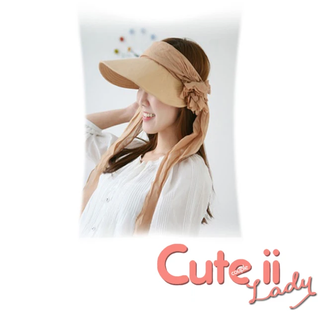 【Cute ii Lady】時尚花朵造型兩用遮陽空頂帽 可折疊戶外防曬帽(卡其)