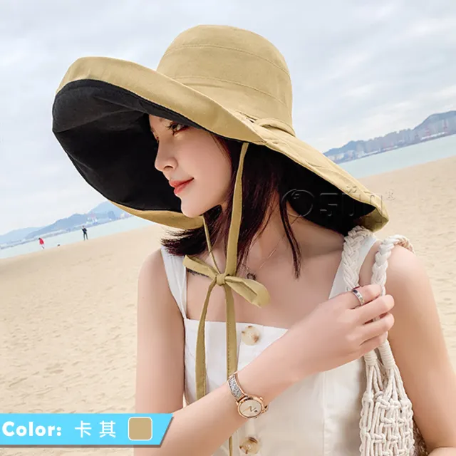 【Osun】女韓版雙色大帽緣漁夫帽百搭潮帽網紅款遮臉防曬遮陽帽(顏色任選/CE340)