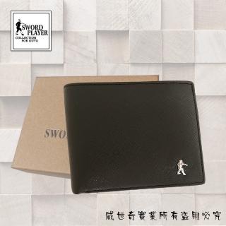 【SWORD PLAYER】莎普爾 十字紋牛皮短夾／真皮皮夾／真皮短夾(黑色3702)