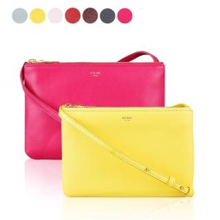 【CELINE】CELINE TRIO燙金/銀LOGO羊皮三層拉鍊斜揹包(8色)