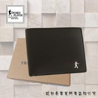 【SWORD PLAYER】莎普爾 十字紋牛皮短夾／真皮皮夾／真皮短夾(黑色3701)