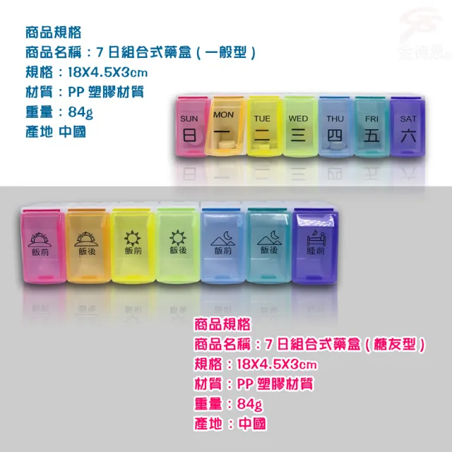 【金德恩】7日可拆式DIY組合彩色透明保健藥盒(兩款可選/糖友款/一般款/無限延伸/附星期貼紙)