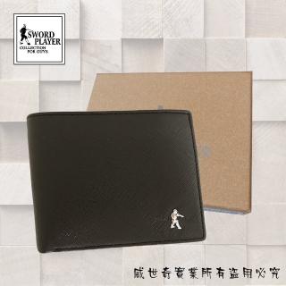 【SWORD PLAYER】莎普爾 十字紋牛皮短夾／真皮皮夾／真皮短夾(黑色3703)