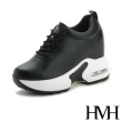 【HMH】真皮舒適輕量厚底氣墊內增高純色百搭休閒鞋(黑)
