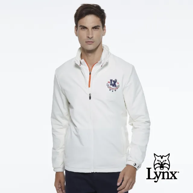【Lynx Golf】男款防潑水內刷毛Lynx立體凸印長袖外套(牙白色)