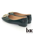 【bac】簡約方頭C字大金屬飾釦平底鞋(綠色)