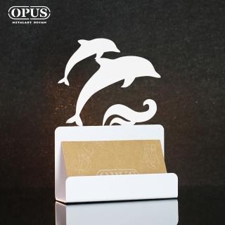 【OPUS 東齊金工】歐式鐵藝名片座/名片架/名片夾/金屬商務名片盒(CA-de08W 海豚 優雅白)