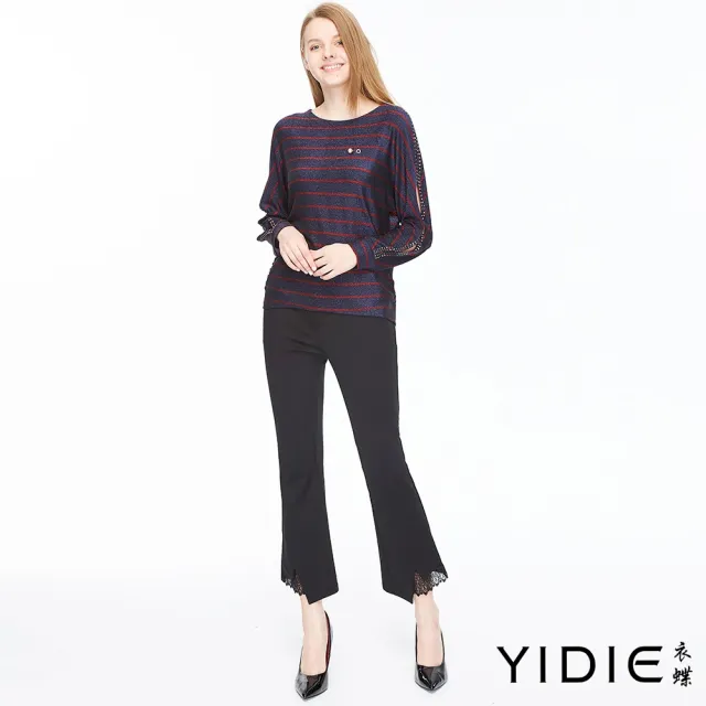 【YIDIE 衣蝶】金屬感線條長袖造型上衣-深藍