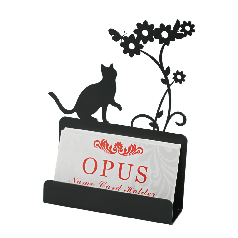 【OPUS 東齊金工】歐式鐵藝名片座/高級名片架/會展用品/金屬商務名片盒(CA-ca02B 貓咪_經典黑)