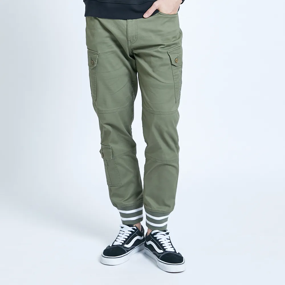 【5th STREET】男側口袋條紋縮口休閒褲-墨綠