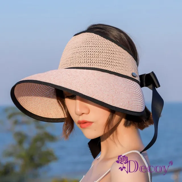 【Decoy】優雅草編織＊蝴蝶結鏤空防曬遮陽帽/粉