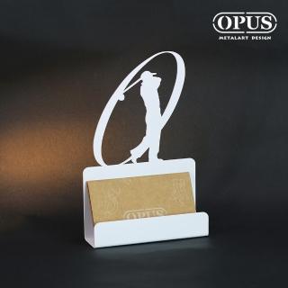 【OPUS 東齊金工】歐式鐵藝名片座/高階名片架/會展用品/金屬商務名片盒(CA-go12W 揮桿擊球 優雅白)