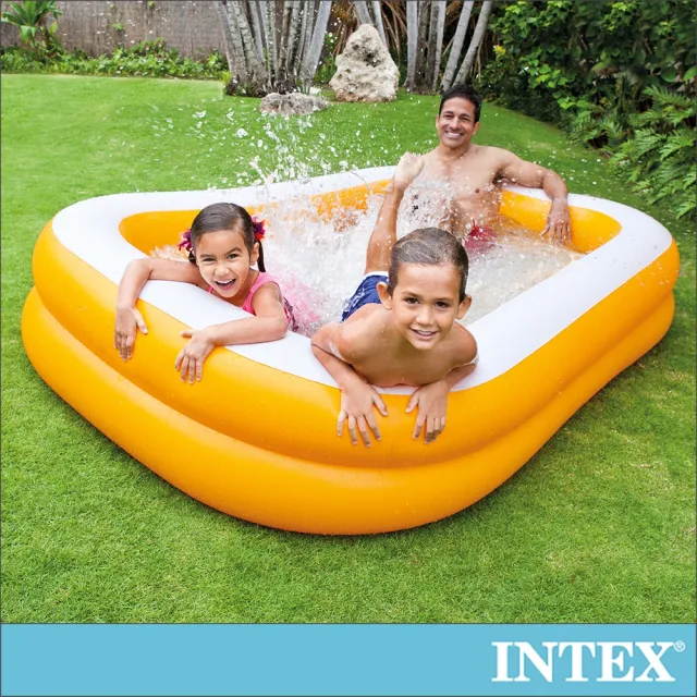 【INTEX】桔色長方型游泳池229x147x46cm_600L_3歲+(57181)