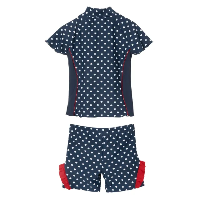 【Playshoes】抗UV防曬短袖兩件組兒童泳裝-愛心荷葉邊(認證UPF50 泳衣+泳褲)