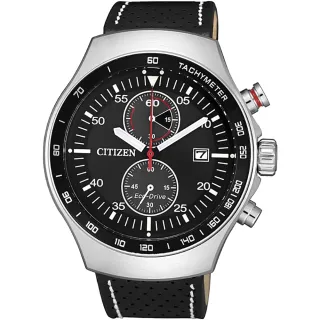 【CITIZEN 星辰】光動能計時手錶-黑/43.5mm 送行動電源(CA7015-82E)