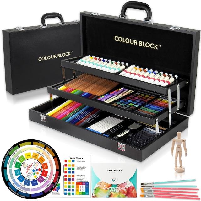 【COLOUR BLOCK】皮革美術繪畫組｜10種媒材｜人體模型 水彩紙 筆刷全配組(初學進階 藝術質感禮物)