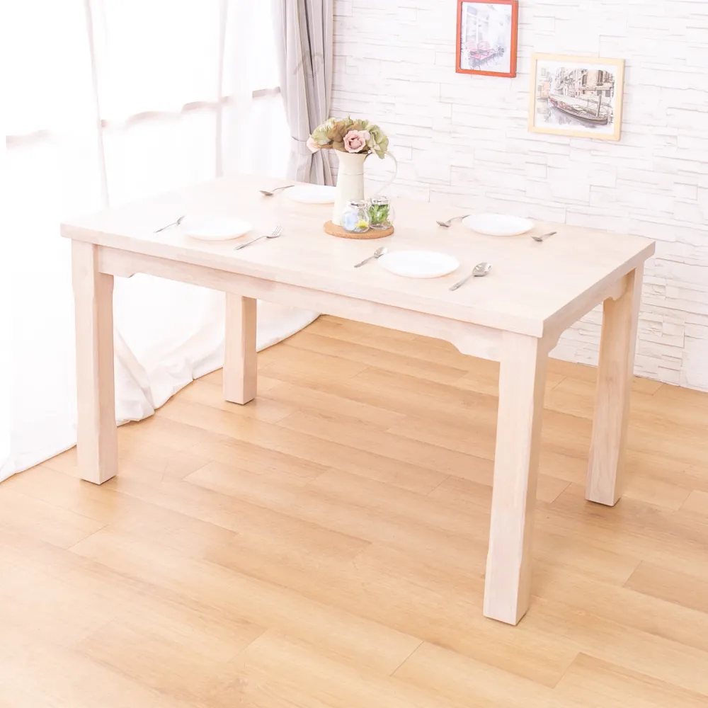 【AS雅司設計】卡蘿全實木洗白色餐桌-135x80x75cm