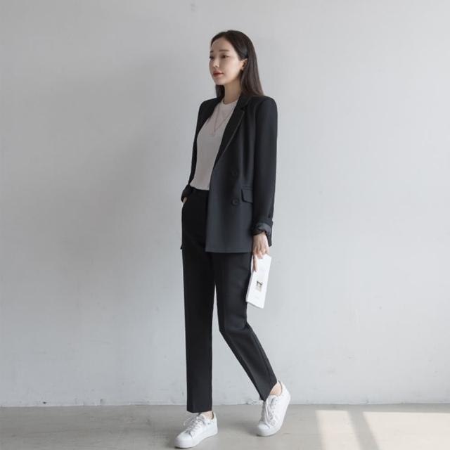 【米蘭精品】現貨+預購 西裝外套 西裝褲 兩件套(黑色時尚休閒修身西服女套裝73xs37)